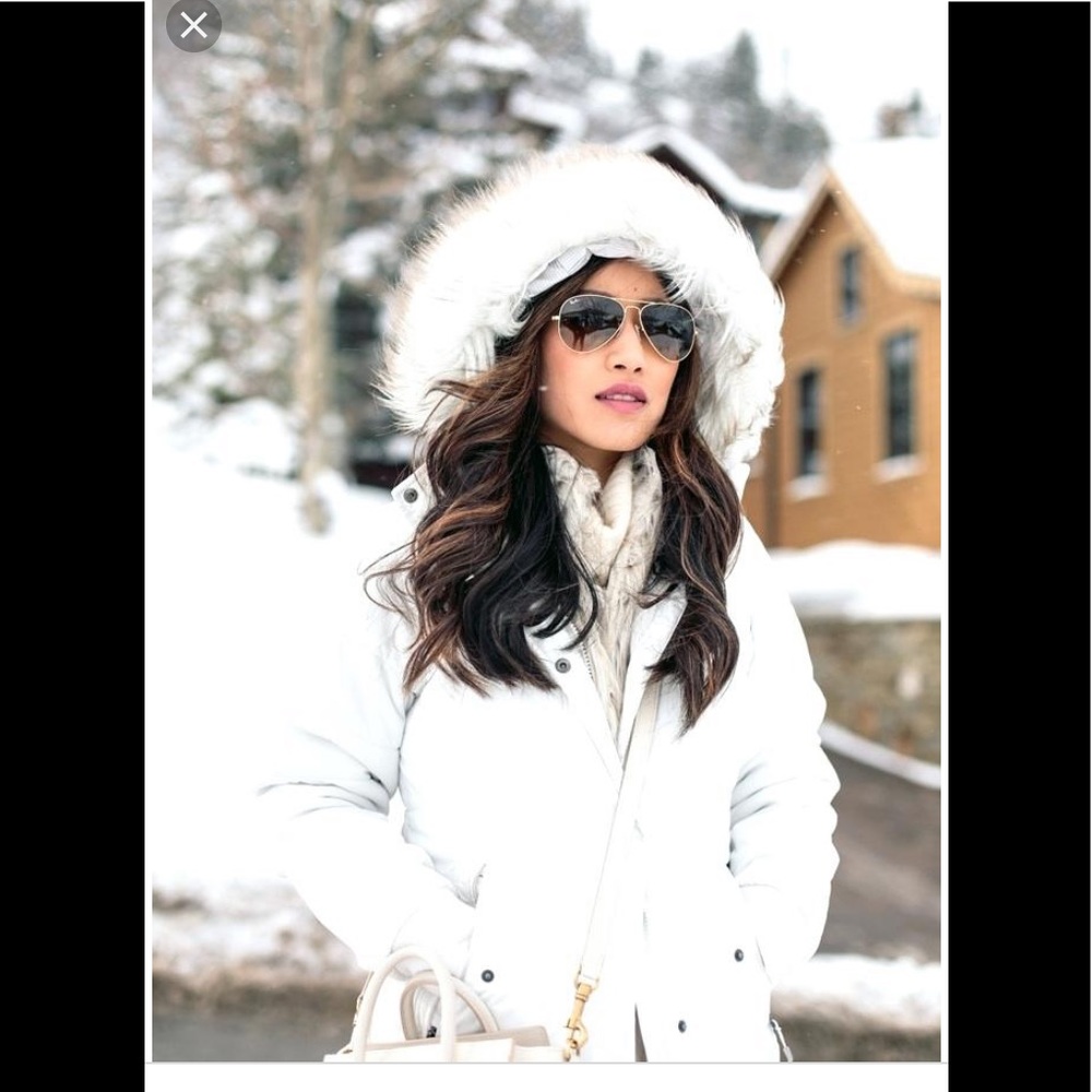 White Quilted Puffer jacket with Fur Hood